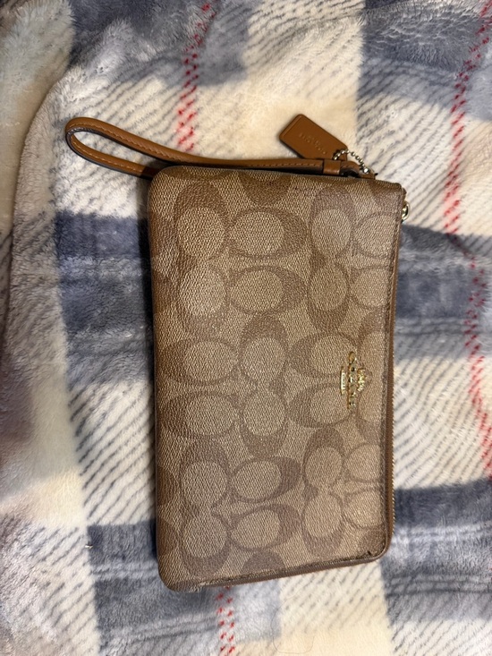 Coach Handbags - Coach Brown Signature Canvas Wristlet with Gold Hardware